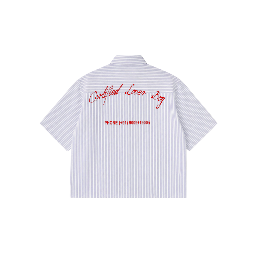 Certified Lover Boy- Pinstripe Boxy fit Blue Shirt