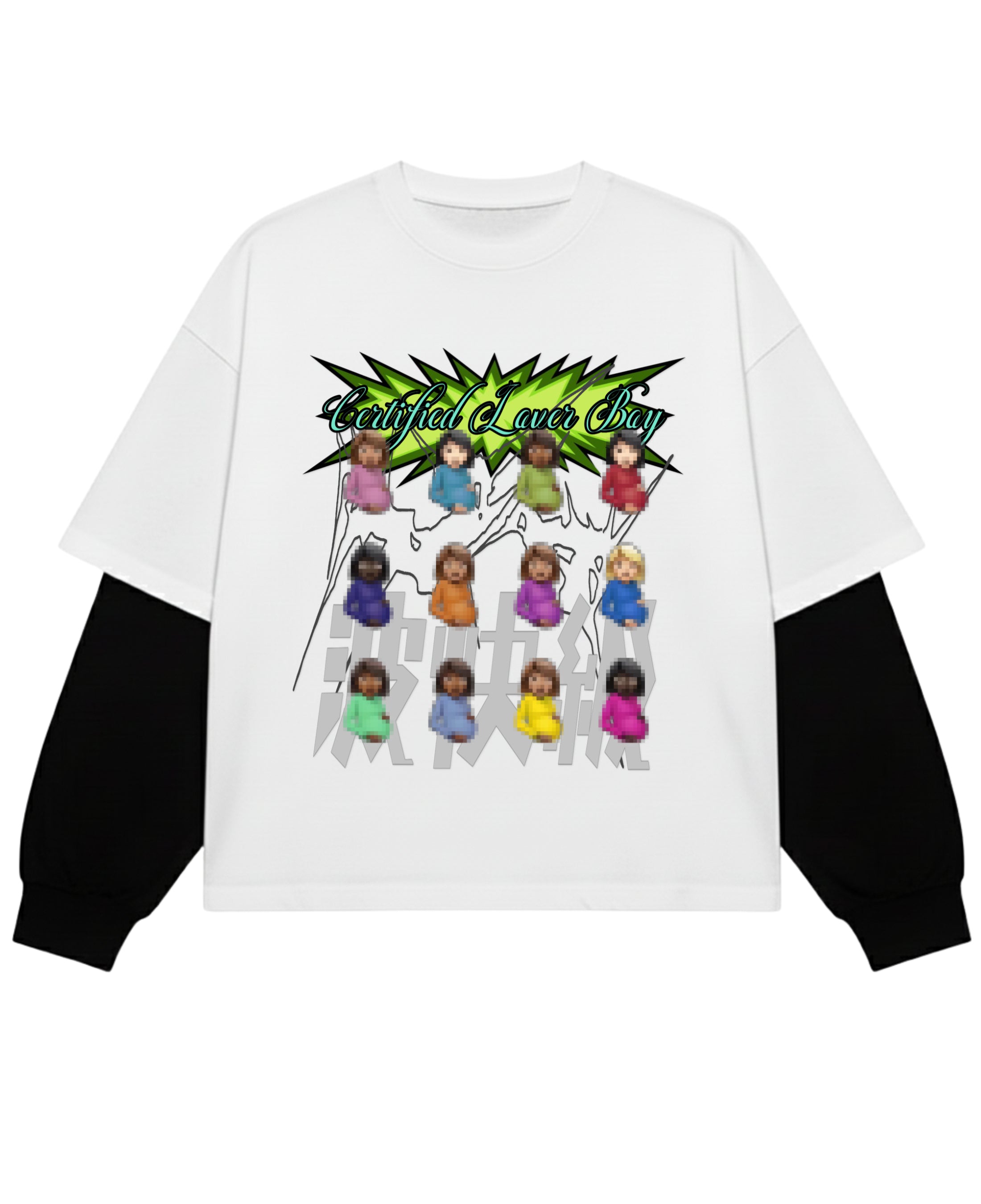 White With Black Sleeve Oversized Tee Front Design