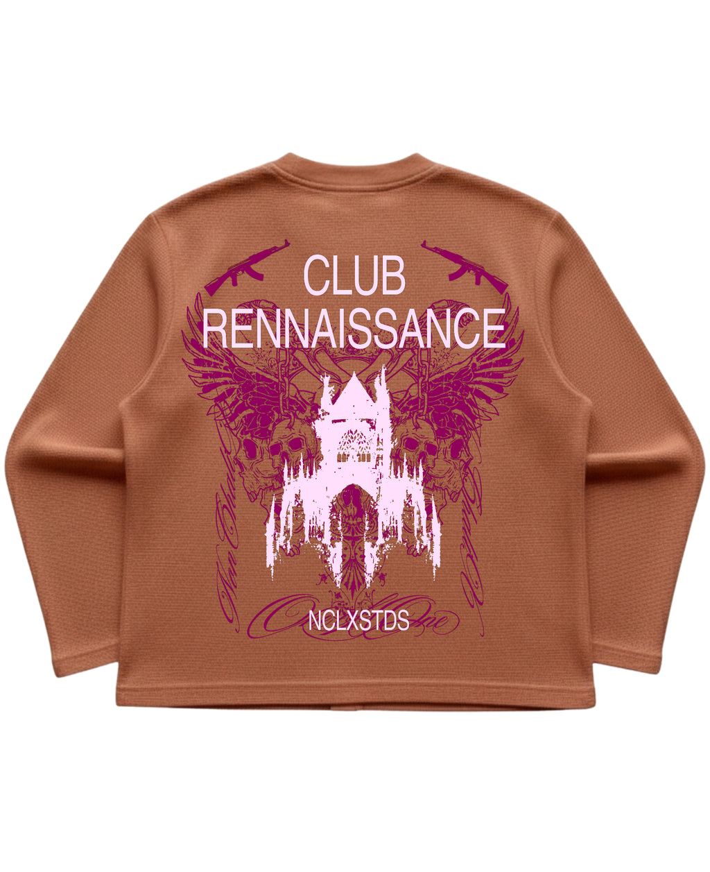 Brown waffle knit oversized full-sleeve Back Design