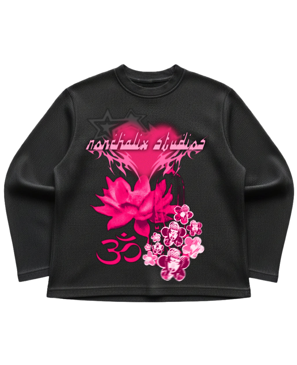 Black waffle knit oversized full-sleeve Front Design