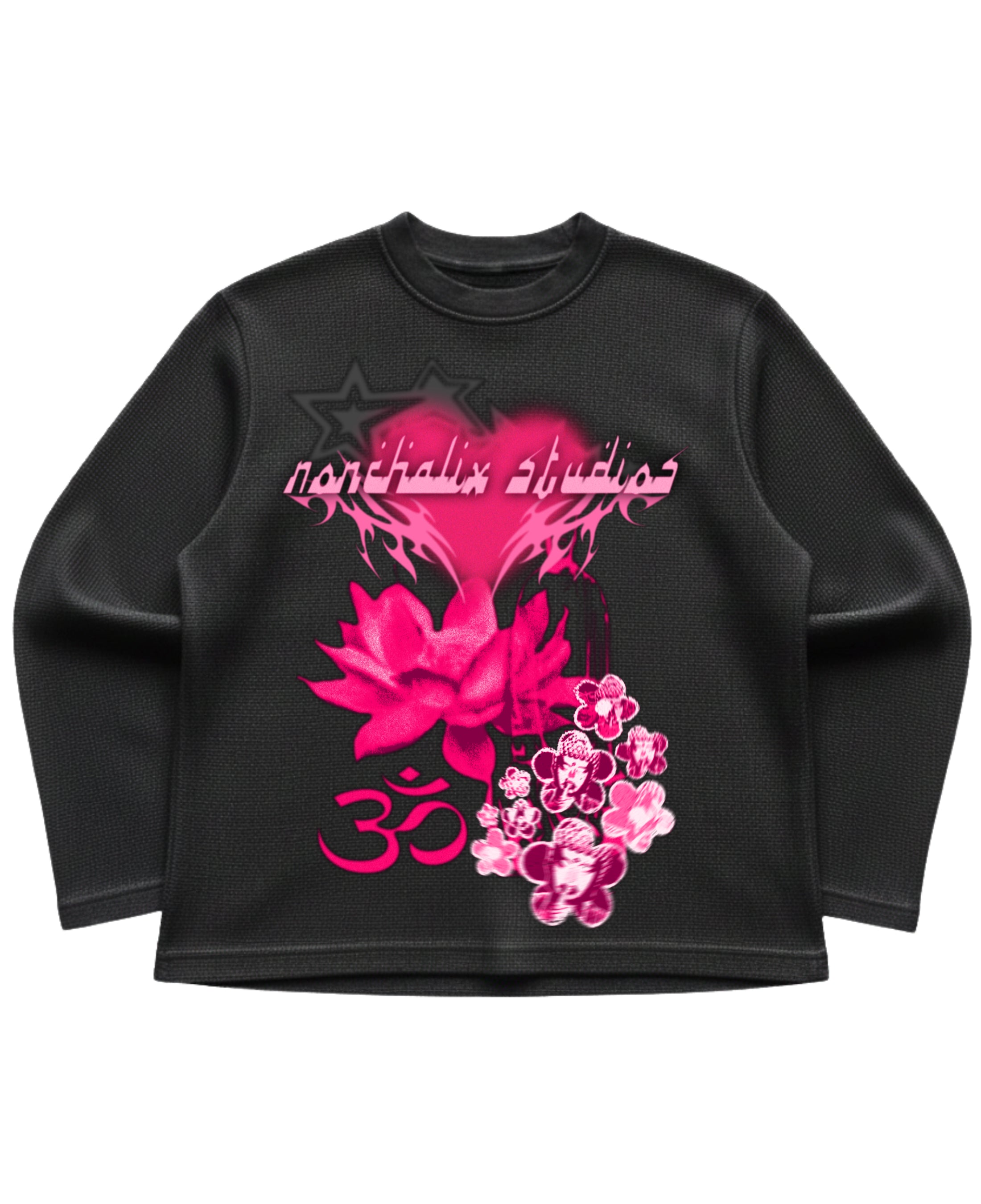 Black waffle knit oversized full-sleeve Front Design