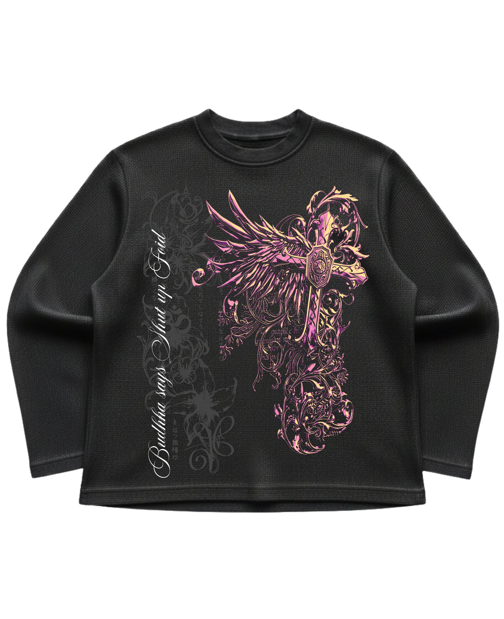 Black waffle knit oversized full-sleeve Front Design