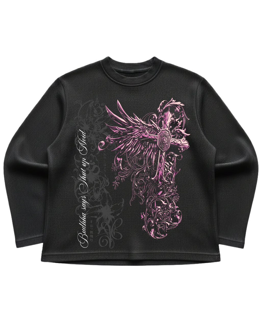 Black waffle knit oversized full-sleeve Front Design