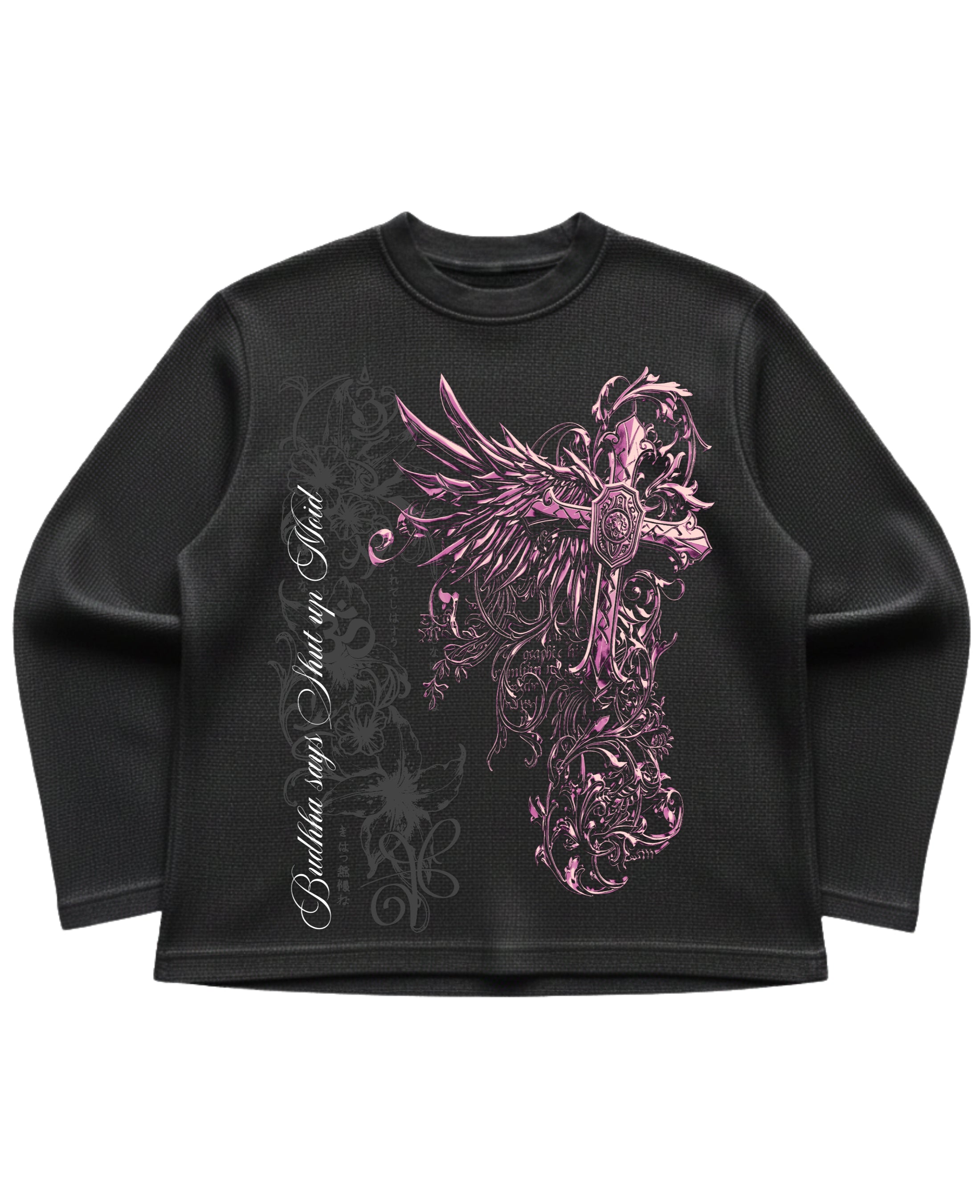 Black waffle knit oversized full-sleeve Front Design