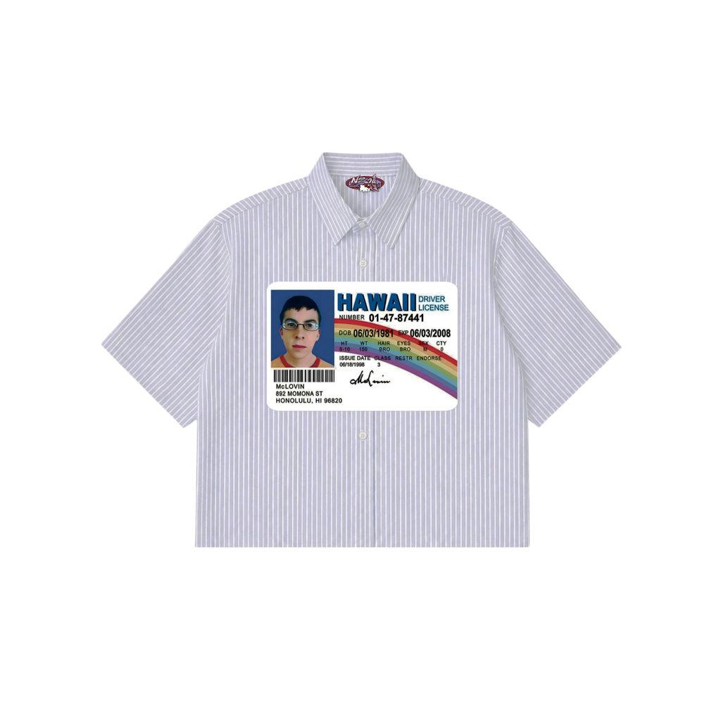Mclovin License Boxy fit Pinstripe Blue shirt