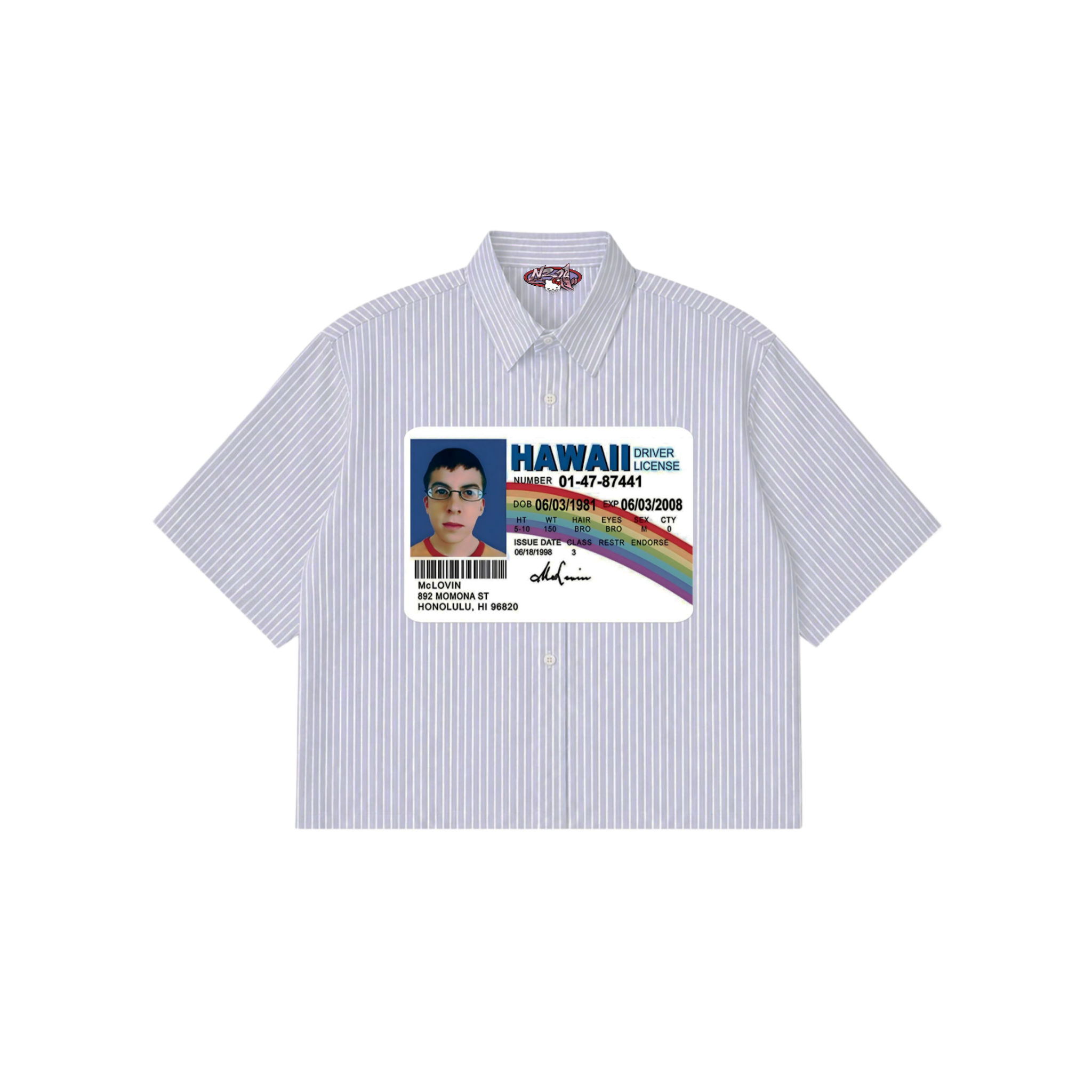 Mclovin License Boxy fit Pinstripe Blue shirt