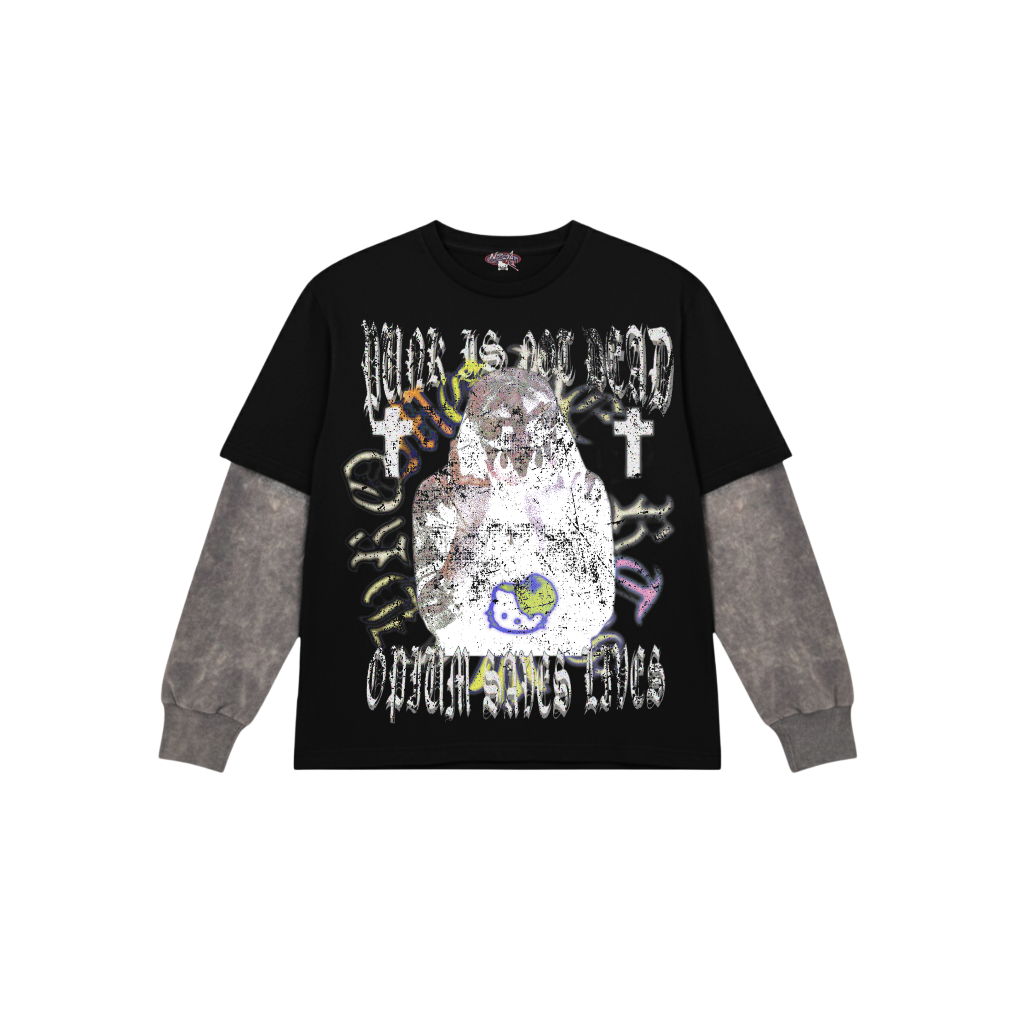Punk is not dead Black Oversized Tee with acid wash attached sleeves
